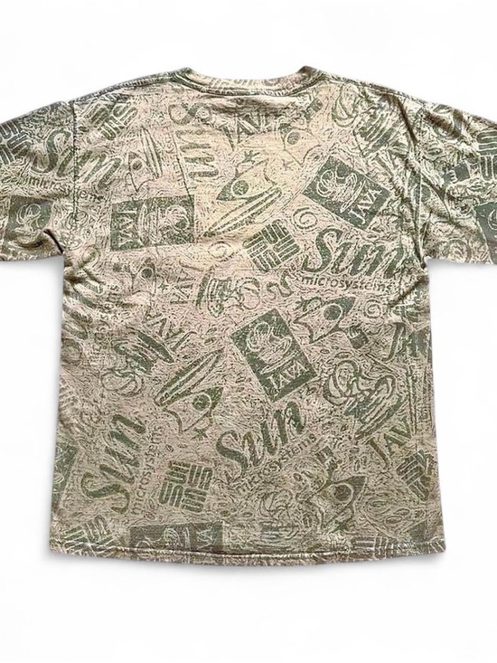 Vintage Sun Microsystems tech Allover Print Men’s Shirt in tan & Olive Green L